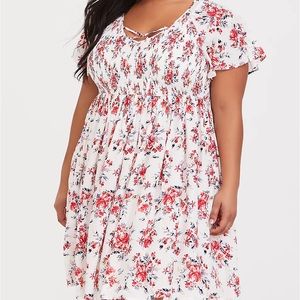 Torrid 3X Smocked Flutter Sleeve Criss-Cross Floral Dress